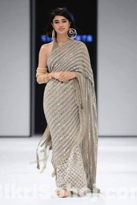 Fashionable Party Saree - AMI001 - Grey - AMI Georgette